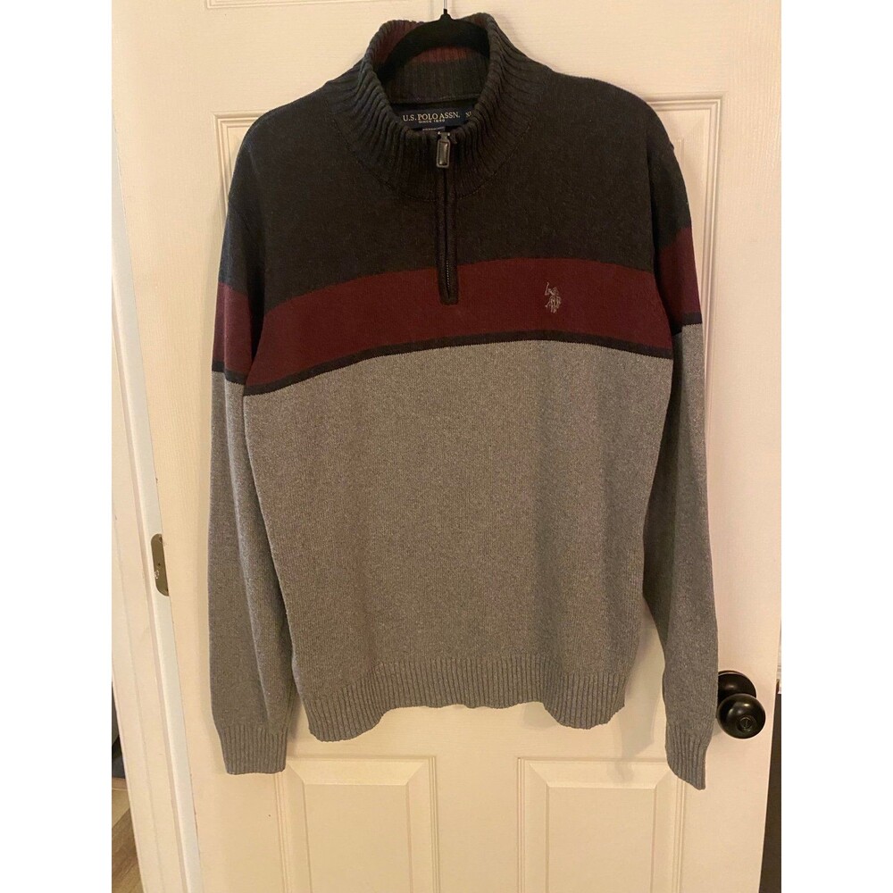U.S. Polo Assn. Quarter-Zip gray Striped Sweater Men's Size X Large